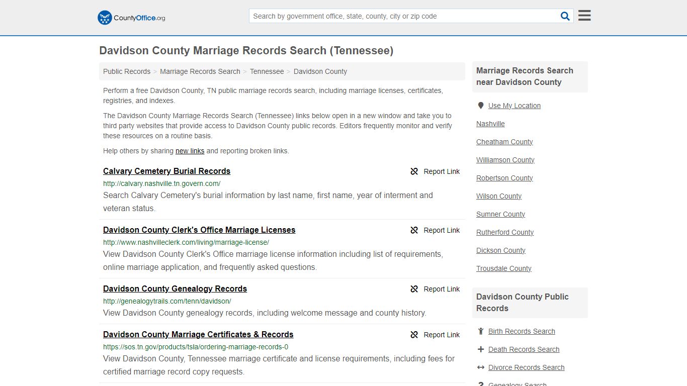 Davidson County Marriage Records Search (Tennessee) - County Office