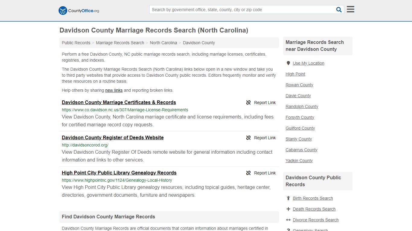 Davidson County Marriage Records Search (North Carolina)